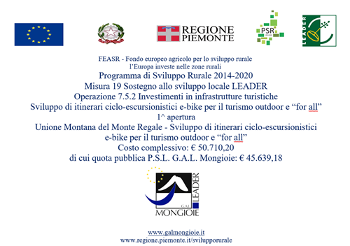 Programma di Sviluppo Rurale 2014-2020
Misura 19 Sostegno allo sviluppo locale LEADER
Operazione 7.5.2 Investimenti in infrastrutture turistiche